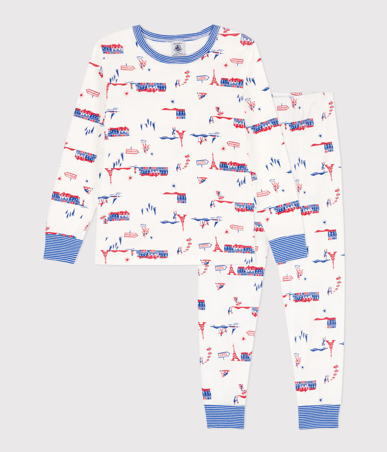 Pyjama Paris en coton enfant blanc/multicouleur