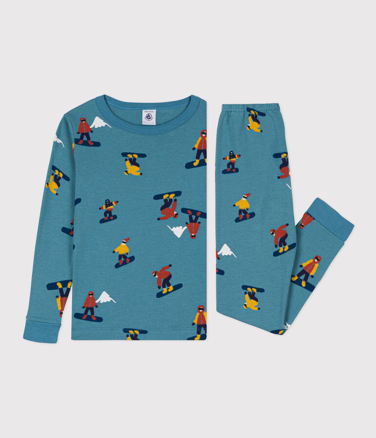 Pyjama ajust&eacute; imprim&eacute; snowboard en coton enfant bleu/multicouleur