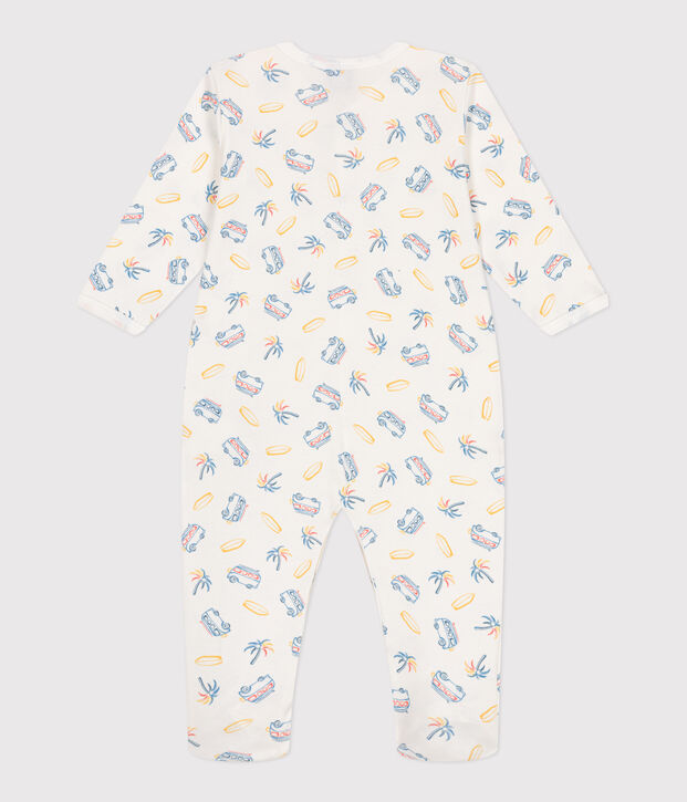Katoenen babypyjama met busjesprint wit/multicouleur