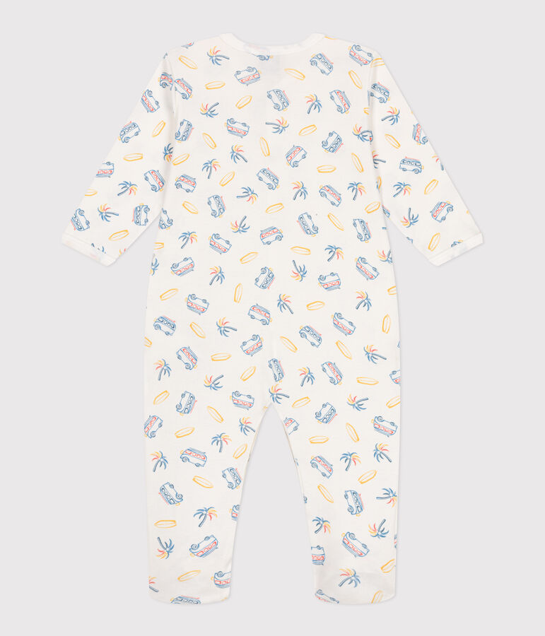 Katoenen babypyjama met busjesprint wit/multicouleur