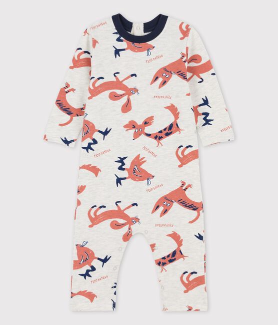 Tuinbroek in molton met dierenprint voor baby's beige MONTELIMAR/wit MULTICO