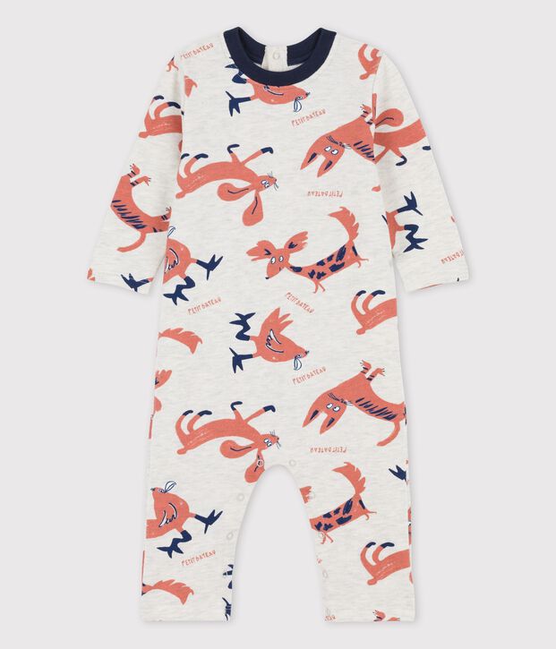 Tuinbroek in molton met dierenprint voor baby's beige/multicouleur