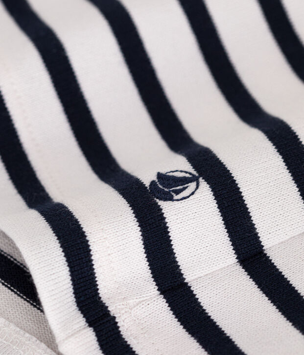 Katoenen marinetruitje met knoopsluiting voor dames wit/blauw