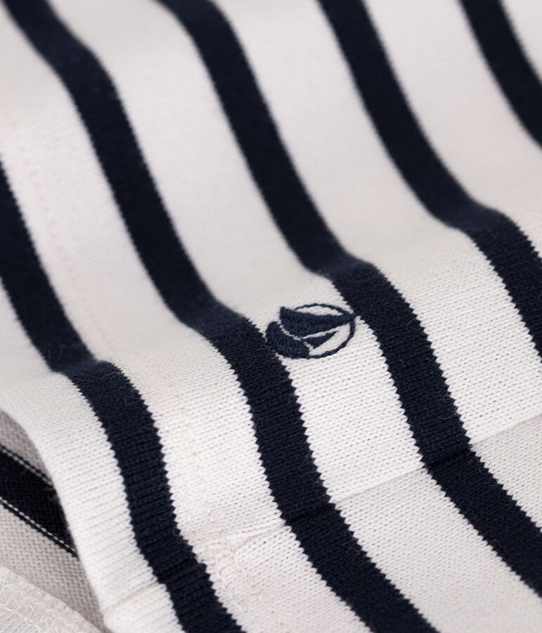 Katoenen marinetruitje met knoopsluiting voor dames wit/blauw