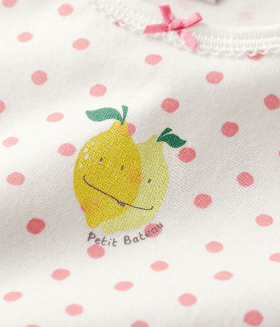 Pyjacourt à pois roses petite fille en coton blanc MARSHMALLOW/rose GRETEL