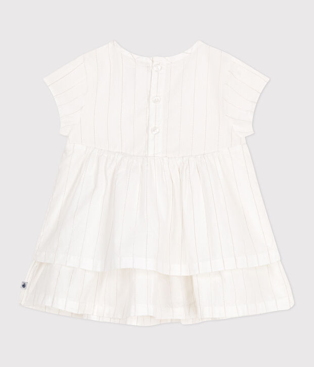 Robe c&eacute;r&eacute;monie b&eacute;b&eacute; en coton l&eacute;ger, manches courtes blanc/gris
