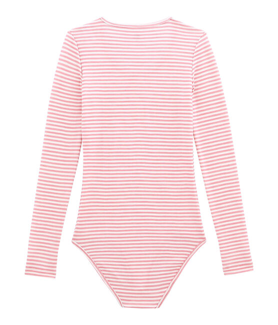 damesbody in katoen/wol roze CHEEK/wit MARSHMALLOW