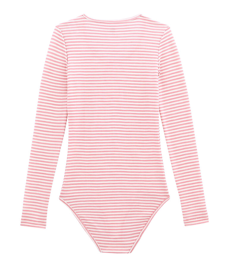 damesbody in katoen/wol roze CHEEK/wit MARSHMALLOW