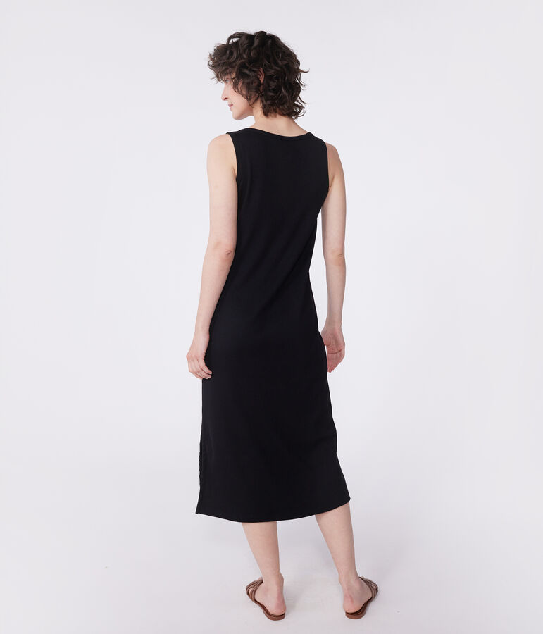 Robe d&eacute;bardeur longue femme en coton noir