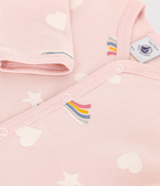 Babypyjama van geruwde fleece met sterretjes en hartjesprint roze SALINE/wit MULTICO