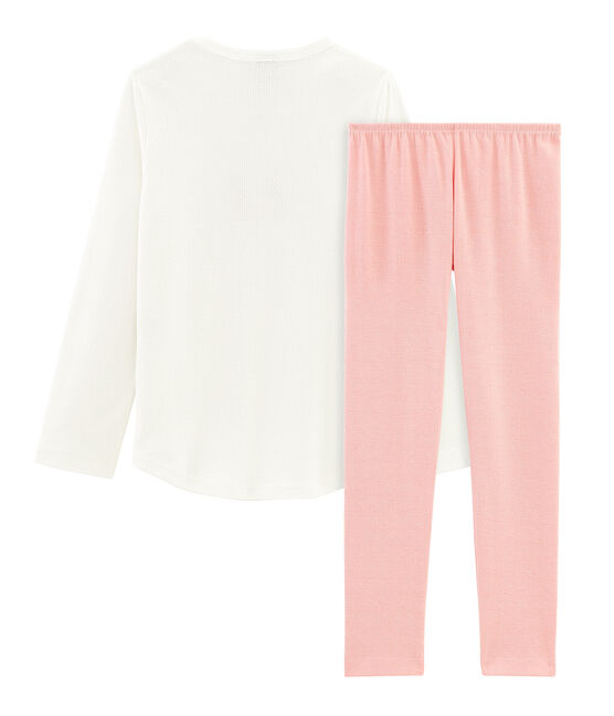 Pyjama petite fille en côte blanc MARSHMALLOW/rose ROSAKO