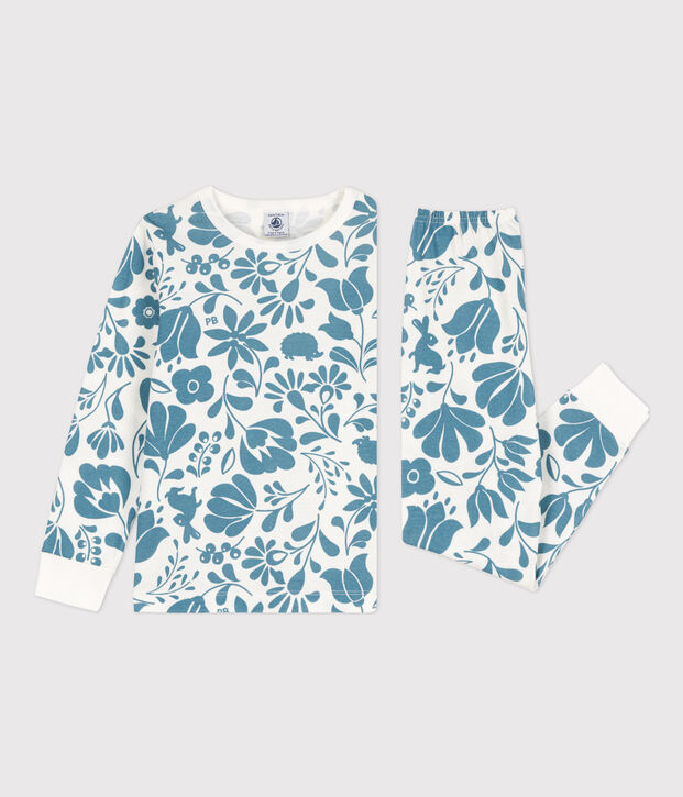 Pyjama en coton enfant blanc/bleu