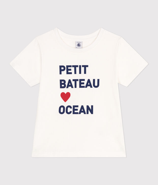 Tee-shirt enfant mixte en coton manches courtes imprim&eacute; blanc