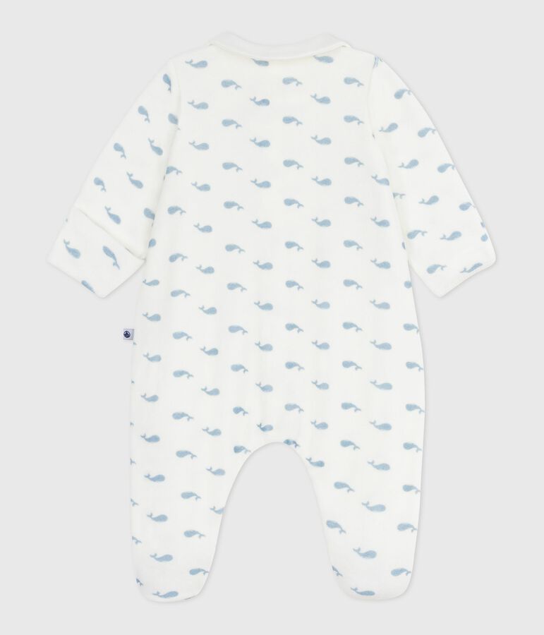Pyjama b&eacute;b&eacute; en velours &agrave; col imprim&eacute; baleines blanc/bleu