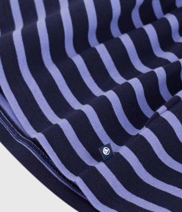 Robe enfant en coton manches longues &agrave; rayures bleu/violet
