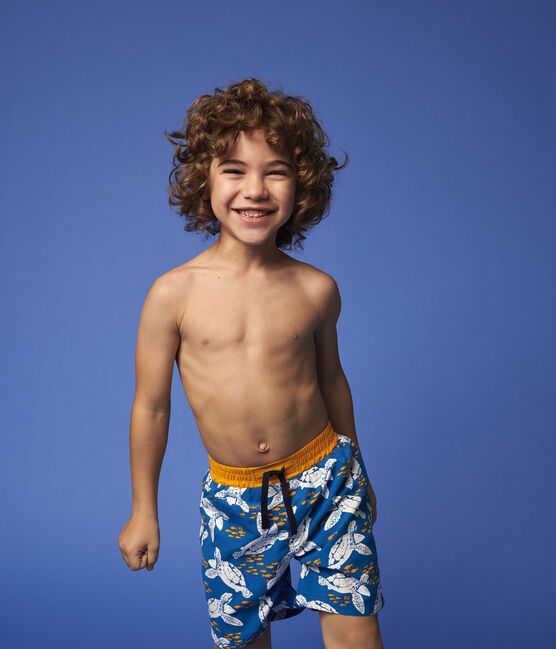 Short de bain recyclé enfant garçon bleu MYKONOS/écru MULTICO