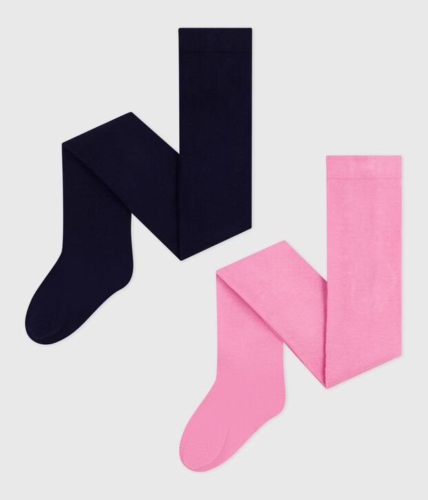 Setje met 2 broekkousen van katoenjersey voor kinderen roze/blauw
