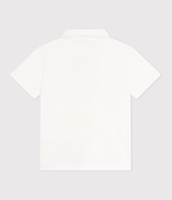 Effen katoenen polo met korte mouwen voor kinderen wit MARSHMALLOW