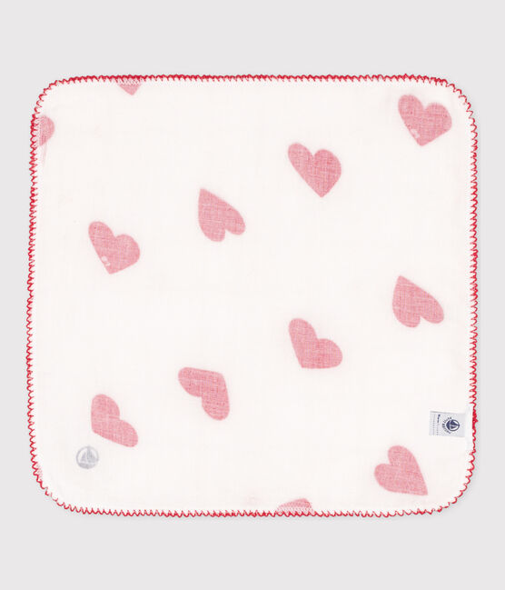 ZAKDOEK MET HARTJE VAN LUCHTIG KATOEN wit MARSHMALLOW/rood TERKUIT