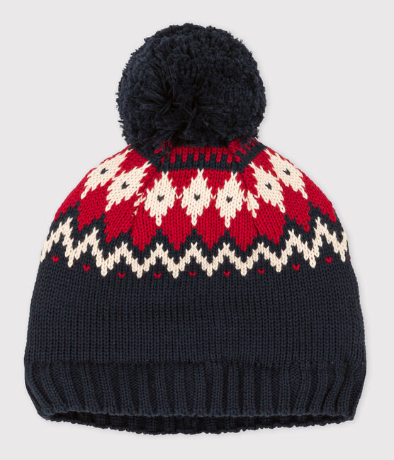 Wollen babymuts blauw SMOKING/wit MULTICO