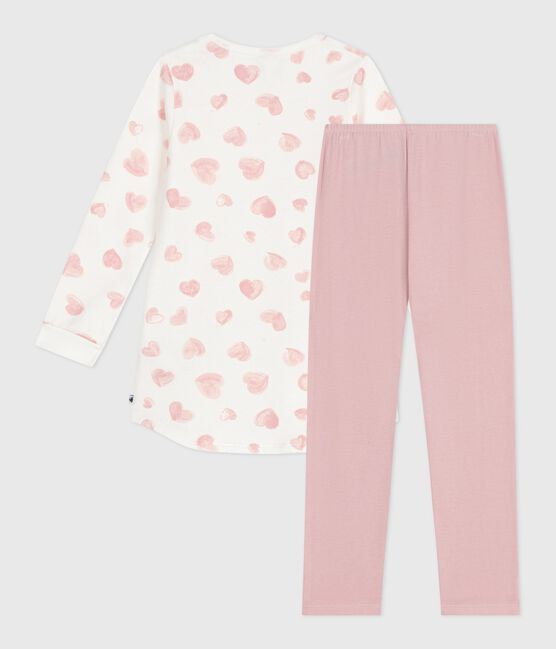Chemise de nuit et legging enfant en molleton imprimé cœurs rose JOLI/blanc MULTICO