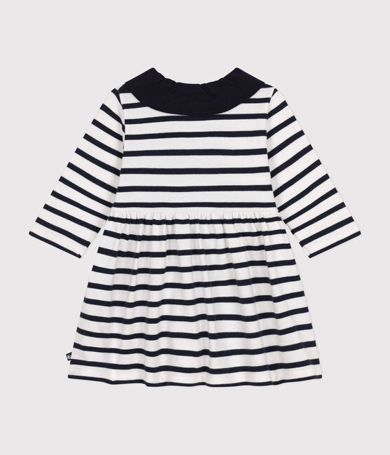 Jurk in jersey met lange mouwen voor baby's wit MARSHMALLOW/blauw SMOKING