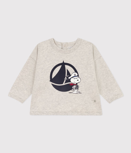 Sweatshirt Petit Bateau X Snoopy en molleton bébé gris BELUGA CHINE
