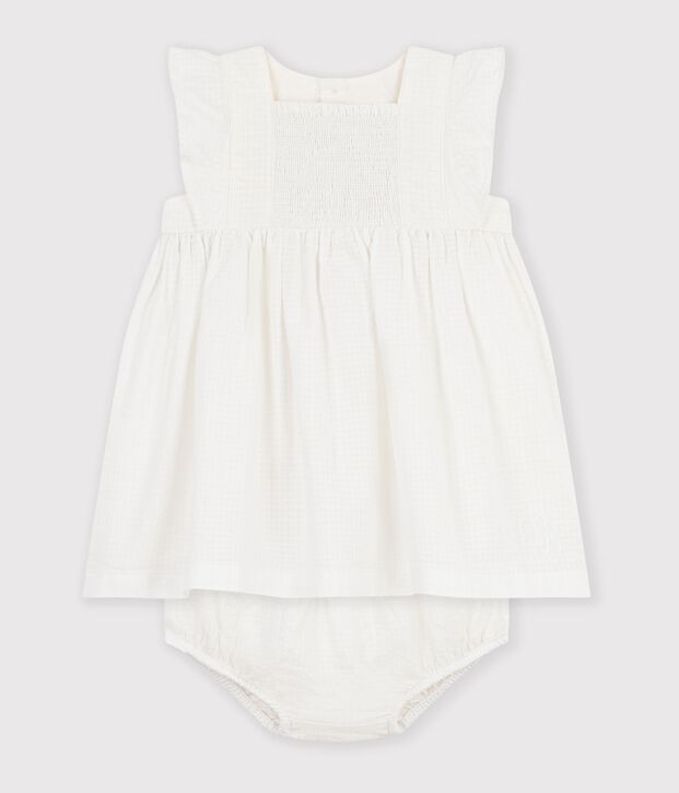 Robe b&eacute;b&eacute; en coton manches courtes unie blanc