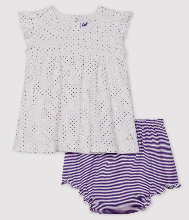 Ensemble deux pi&egrave;ces b&eacute;b&eacute; fille violet/blanc