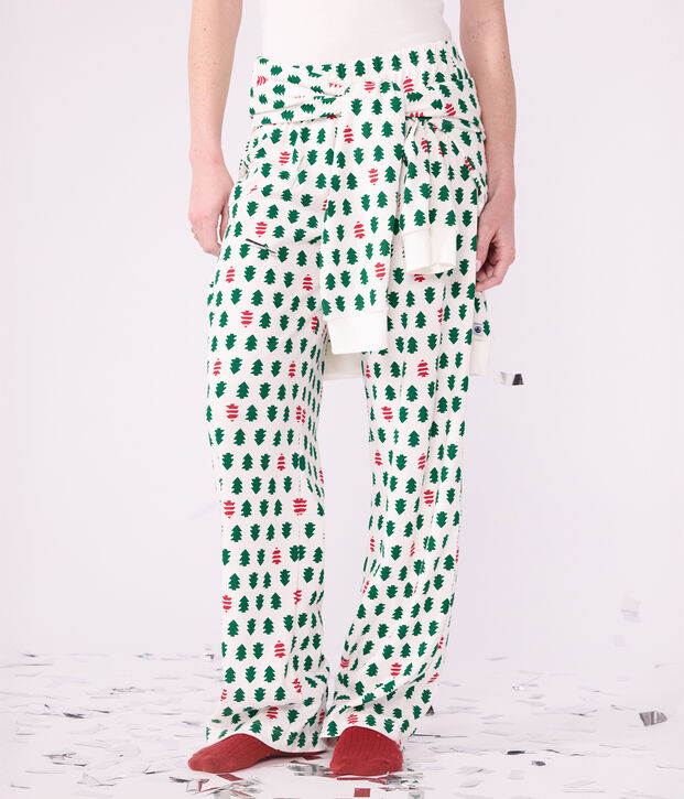 Katoenen damespyjama met dennenprint wit/multicouleur