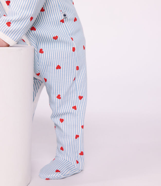 Pyjama b&eacute;b&eacute; en coton avec col, imprim&eacute; c&oelig;urs blanc/multicouleur