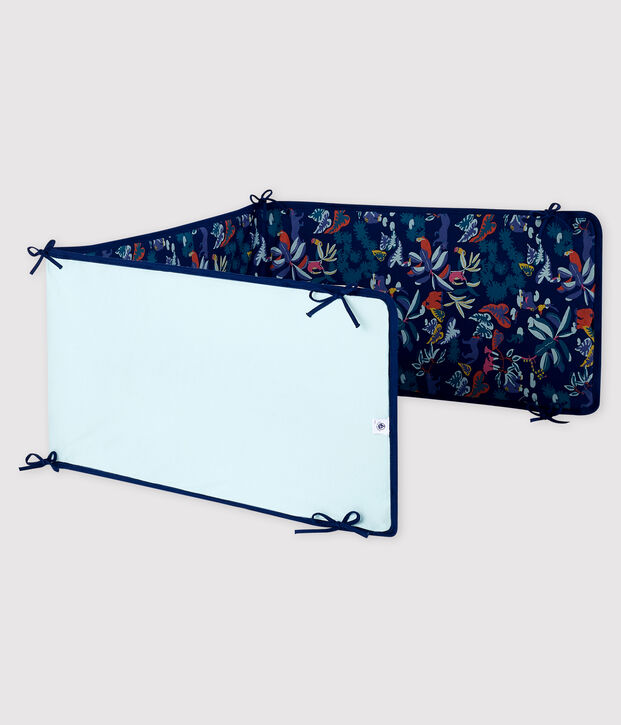 Geribde stootrand bed met jungle print voor baby blauw/multicouleur