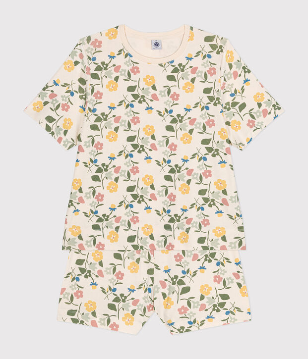 Pyjama short et tee-shirt en coton motif floral femme &eacute;cru/multicouleur