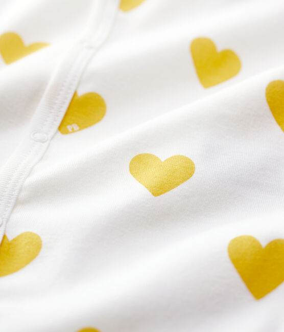 Dors-bien sans pieds bébé cœurs jaunes en coton biologique blanc MARSHMALLOW/blanc MULTICO