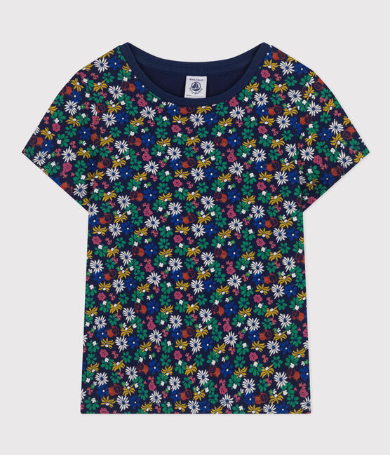 T-shirt van lichte jersey met print voor meisjes blauw MEDIEVAL/wit MULTICO
