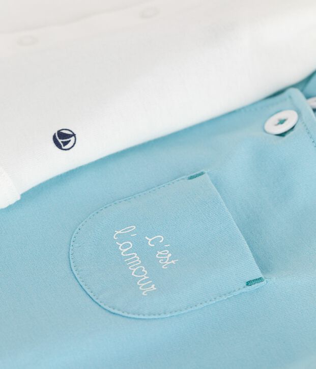 Ensemble naissance salopette et body en coton bleu