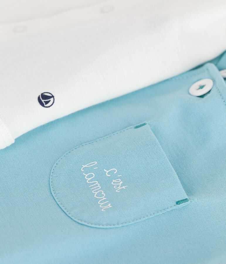 Ensemble naissance salopette et body en coton bleu