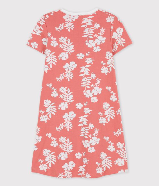 Meisjesnachthemd met Hawaïprint in katoen roze PAPAYE/ MARSHMALLOW