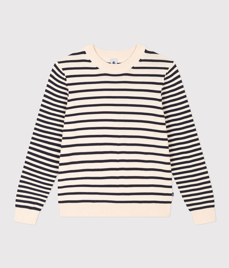 Pull en coton marini&egrave;re Femme &eacute;cru/bleu