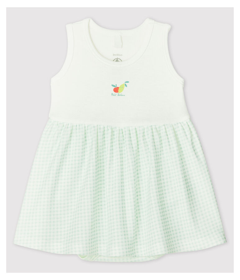 Robe-body vichy b&eacute;b&eacute; fille en coton biologique blanc/bleu