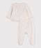 Ensemble b&eacute;b&eacute; en coton brod&eacute; poitrine uni beige chin&eacute;