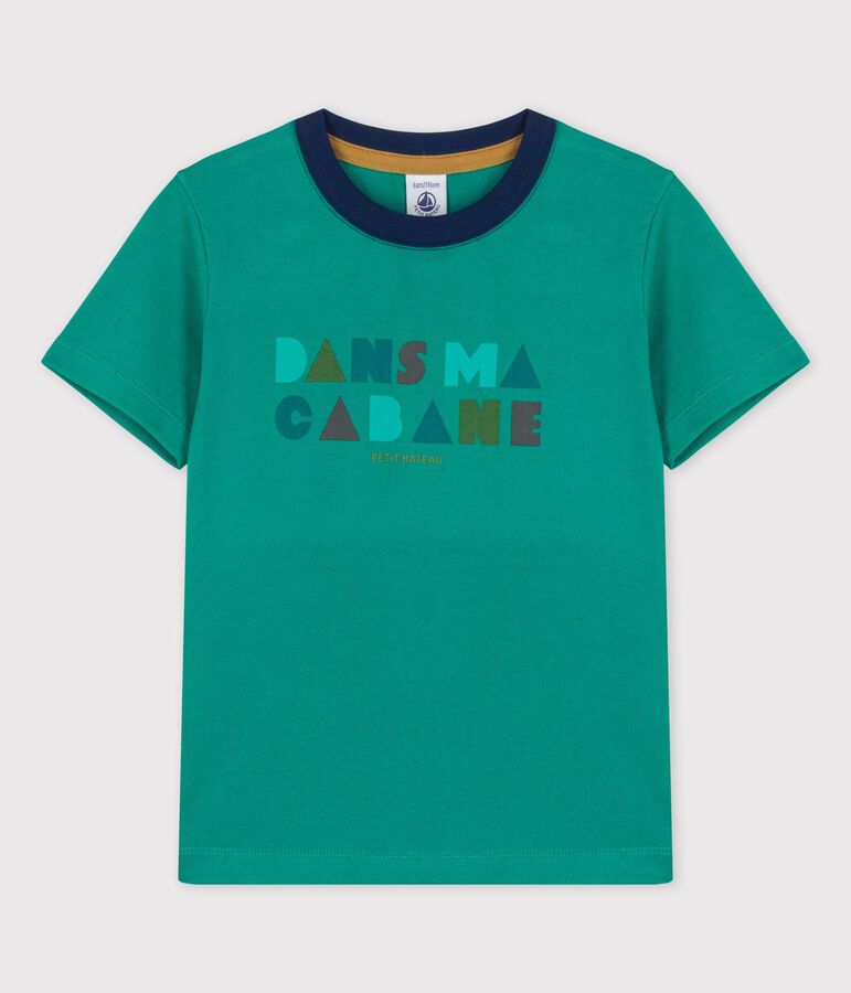 T-shirt manches courtes en coton enfant gar&ccedil;on vert GAZON