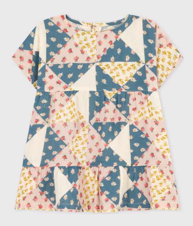 Babyjurkje van luchtig katoen met korte mouwen en print ecru/multicouleur