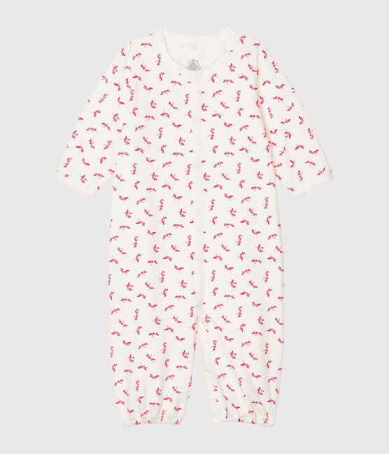 Combisac bébé en côte blanc MARSHMALLOW/rose GROSEILLER