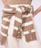 Pull &agrave; col roul&eacute; femme en laine et coton &agrave; rayures beige/&eacute;cru