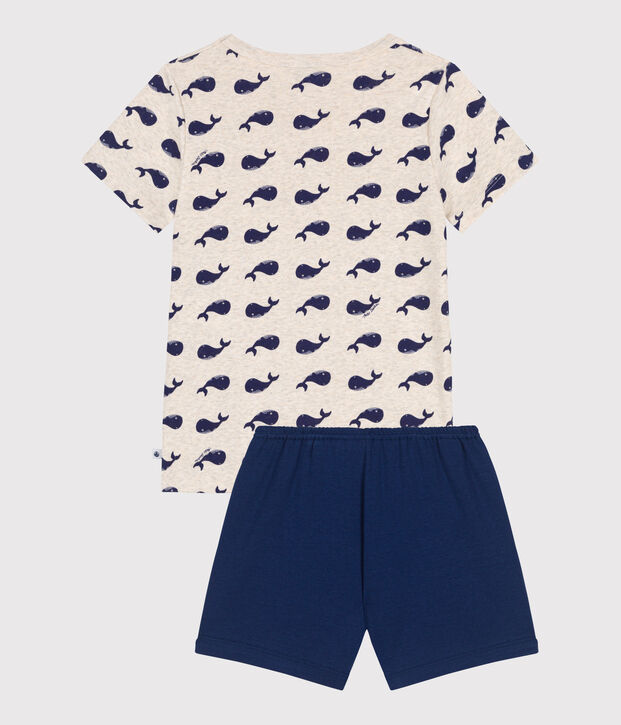 Korte katoenen kinderpyjama met walvisprint blauw/multicouleur