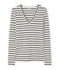Gestreept dames-T-shirt met lange mouwen en V-hals