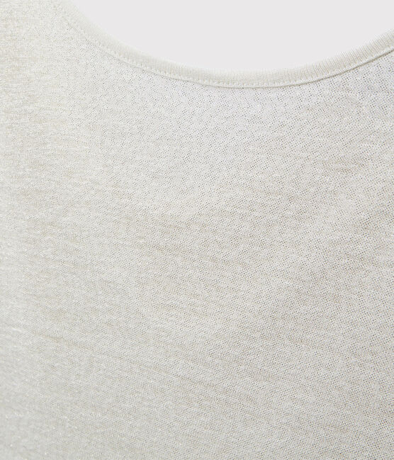 Linnen dames-T-shirt met wijde ruguitsnijding en iriserend effect wit LAIT/geel OR