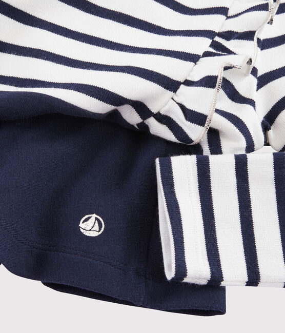 Meisjesjurk met lange mouwen kinderen wit MARSHMALLOW/blauw SMOKING