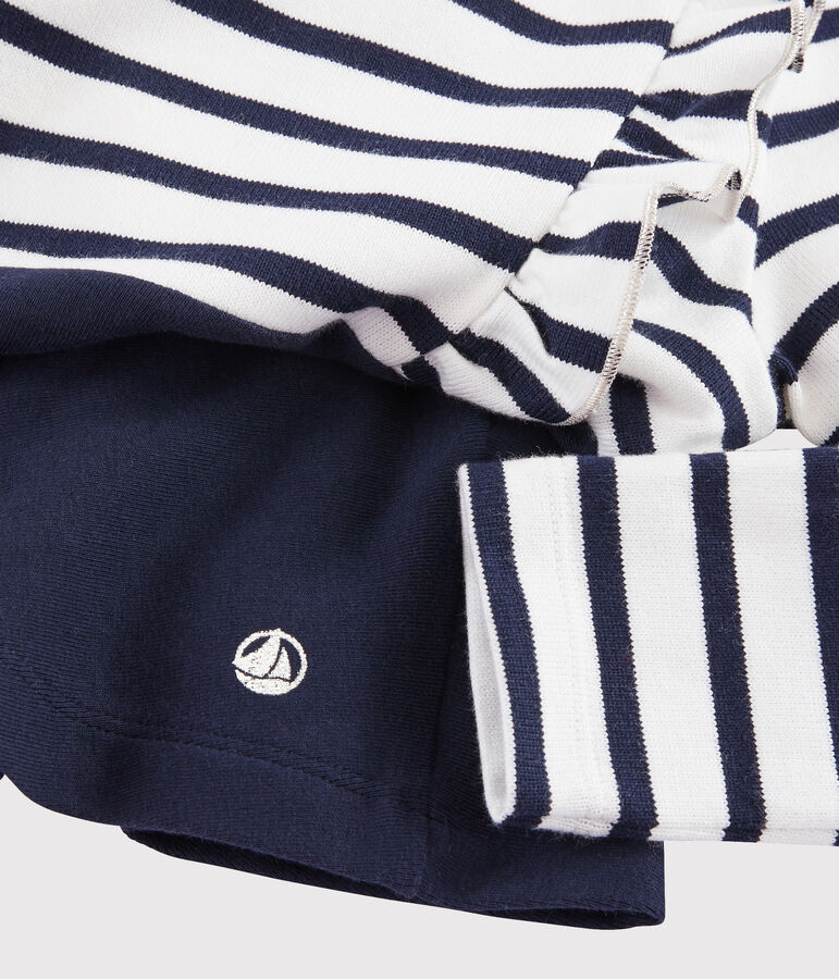 Meisjesjurk met lange mouwen kinderen wit/blauw